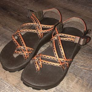 Orange and brown Chaco sandals